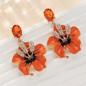 Betsy Johnson Orange Amaryllis Crystal Earring